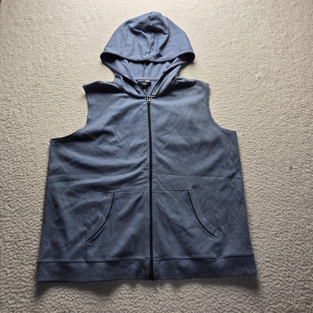 Venezia Jeans Vest Womens 18/20 Blue Hooded Full Zip Pockets Stretch Casual